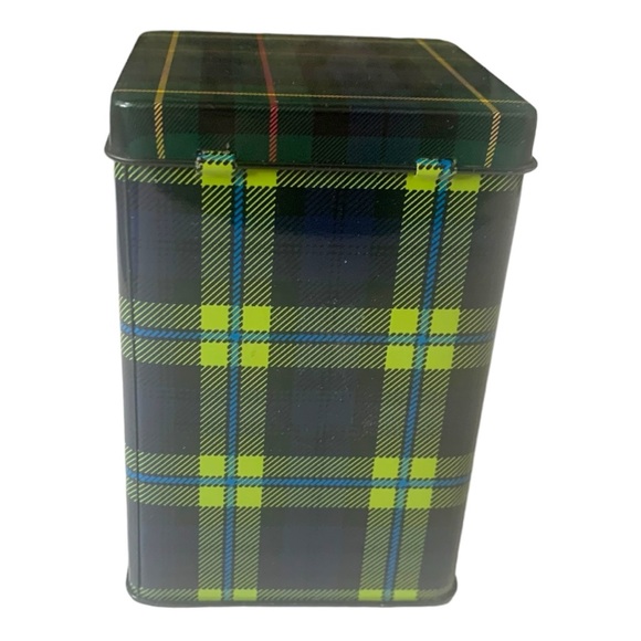 VTG MAC Makeup Tartan Plaid Gold Emblem Metal Storage Tin Container Empty - Picture 4 of 10